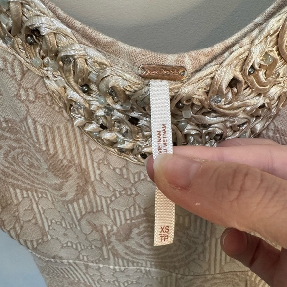 Free People Cream Beaded Floral‎ Dress Sz XS - Picture 5 of 6